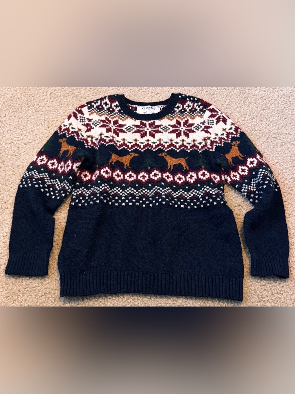 Old Navy Navy Fair Isle Sweater with Brown Dog Motifs